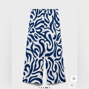 Mango Navy and White Abstract Wide-Leg Pants (M)
